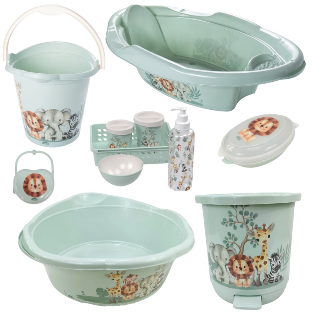 KIT BANHEIRA DE BEBÊ DECORADA LUDICA PLASUTIL + KIT HIGIENE URSO 5 PEÇAS + BACIA LIXEIRA BALDE SABONETEIRA PORTA CHUPETA