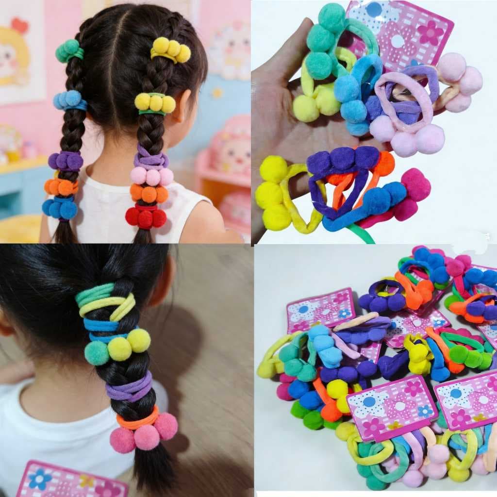 Kit Com 48 Elástico pom pom,xuxinha, rabicó, para cabelo Com Enfeite