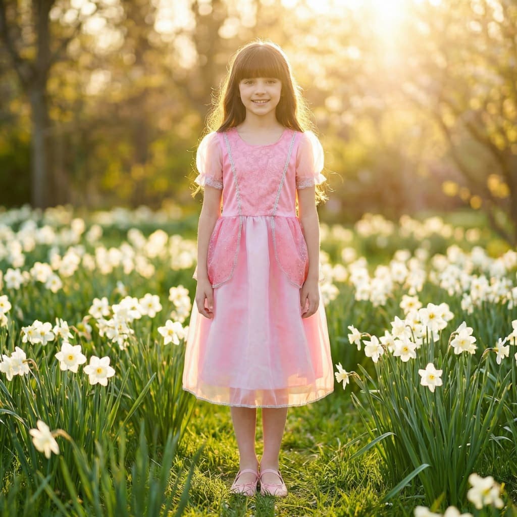 Vestido Longo Fantasia Princesa Aurora Bela Adormecida Rosa Menina Infantil Luxo