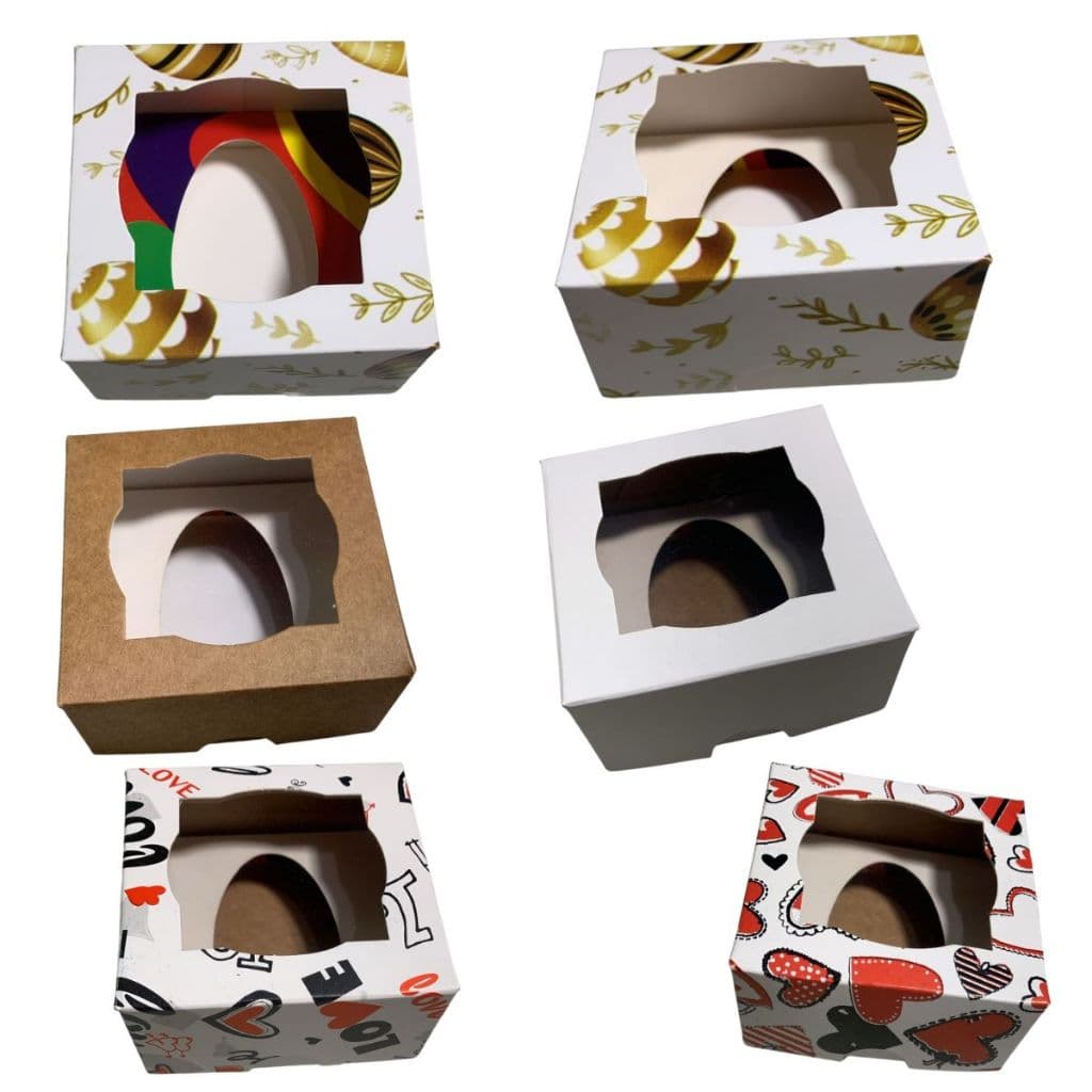 100 Caixas Pra Ovo de Páscoa de Colher 50g 8 x 8 x 4 Tampo de Acetato que Permite Empilhamento Caixa Degustação