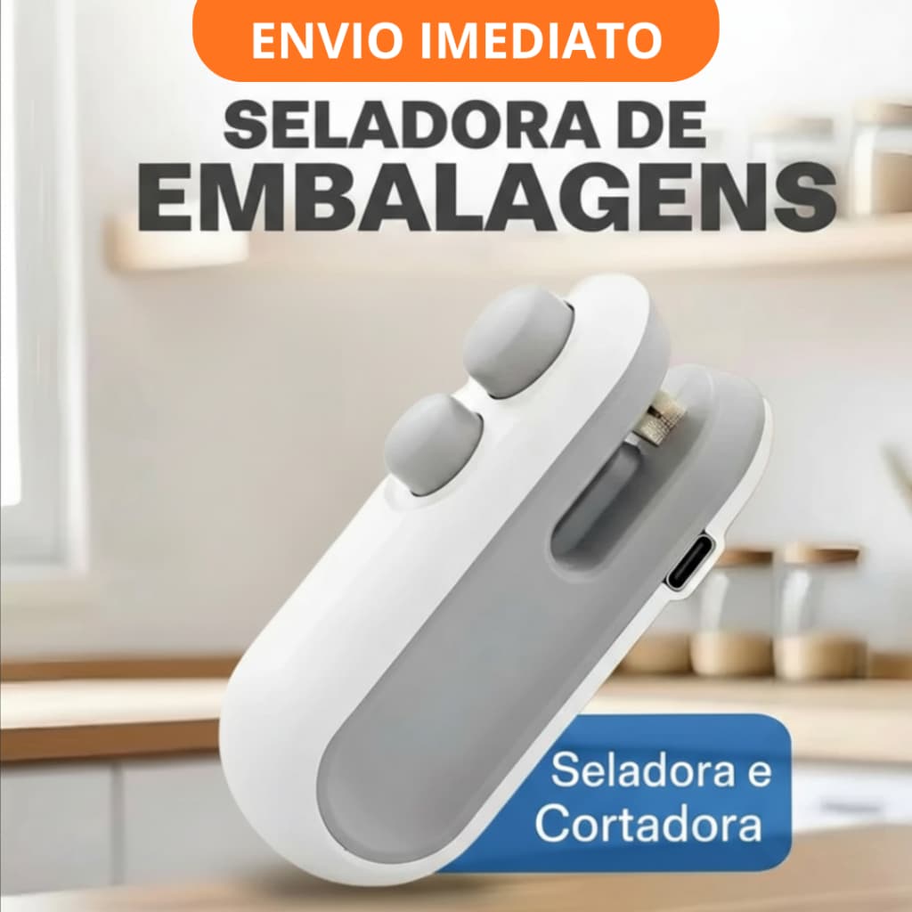 Mini Seladora de Embalagens Plásticas  2 em 1 cabo USB Recarregável