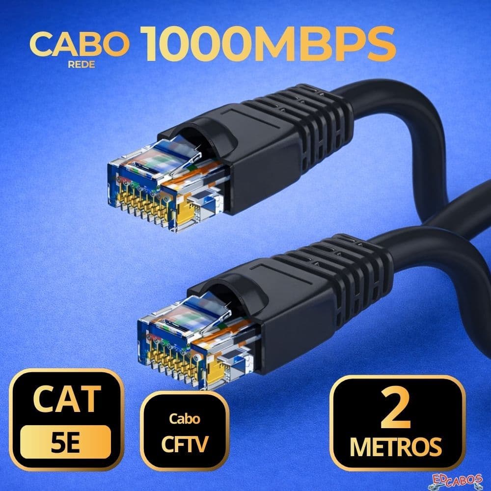 Cabo de Rede 2 Metros 1Gbps Preto CAT5e