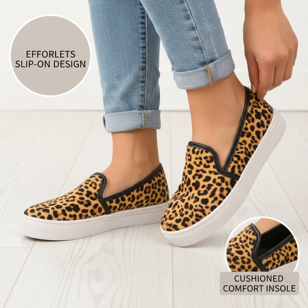 Tênis Feminino Onça Casual Calce Fácil Slip On Iate Plataforma