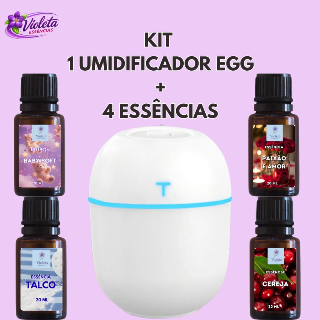 Umidificador Aromatizador com 4 Essências Hidrossolúvel|Difusor Modelo Egg 200ml