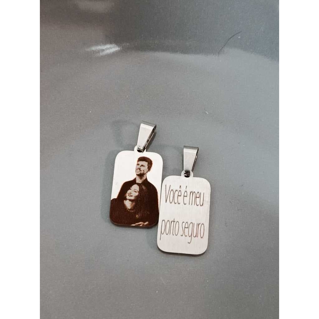 Pingente Placa Pequena de Aço Inox Personalizada com Gravação a Laser