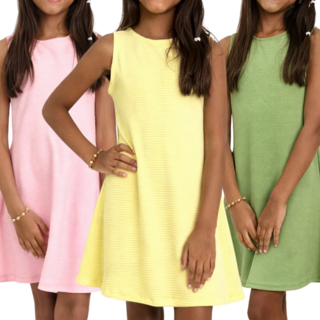 Kit 3 Peças Vestido Infantil Menina Juvenil Regata Verão