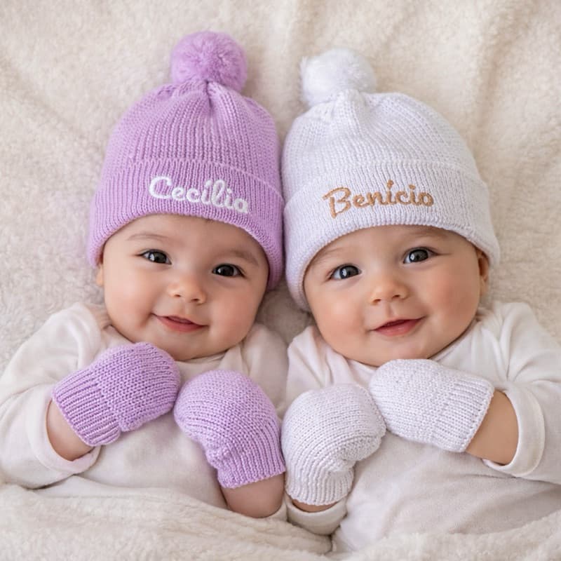 Kit Touca e Luva Tricot - Personalizados - Antialérgico RN