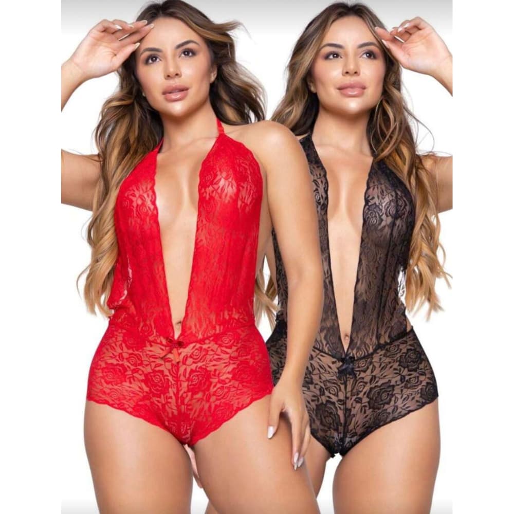 Body de Renda Sexy Cavado Decotado Macaquinho Lingerie Frente Única Feminino Luxo Bory Sensual
