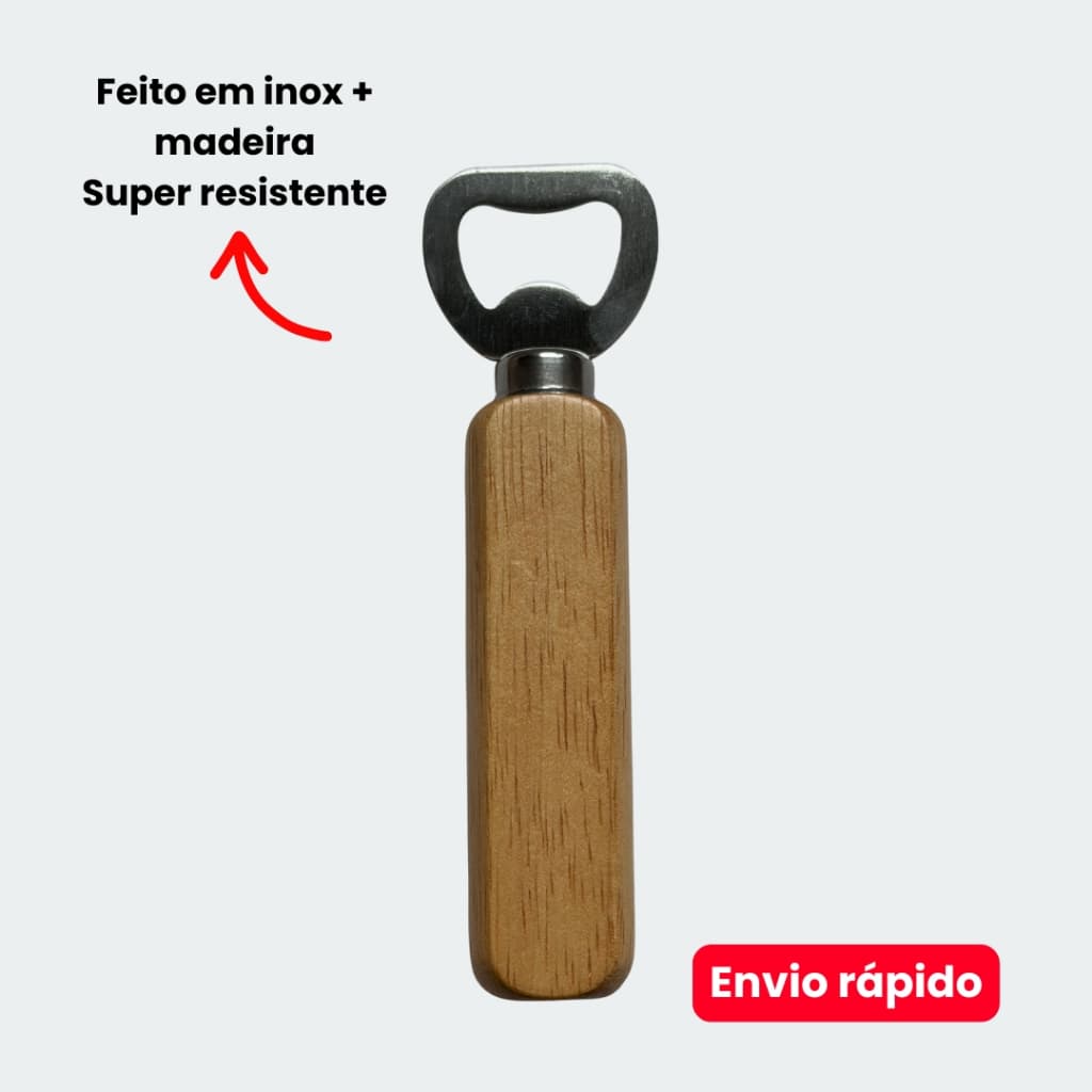 Abridor de Garrafa Inox com Cabo de Madeira – Prático e Durável