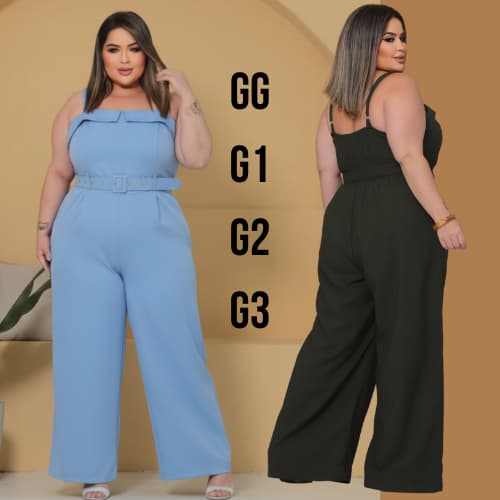 Macacão Feminino Elegante Plus Size Com Cinto Alafaitaria