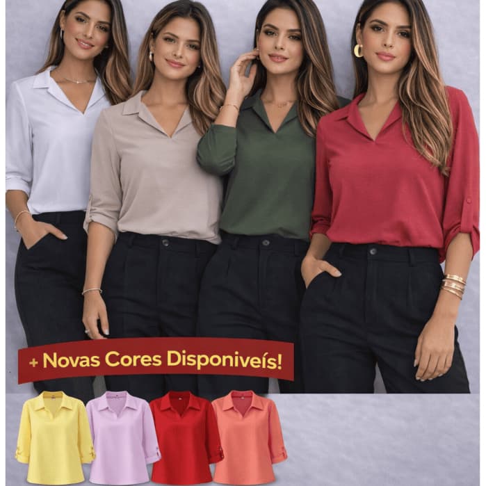 Blusa Social Feminina Estilosa | Manga 3/4 com Botão | Verão M ao GG (36 a 46) Envio Imediato!