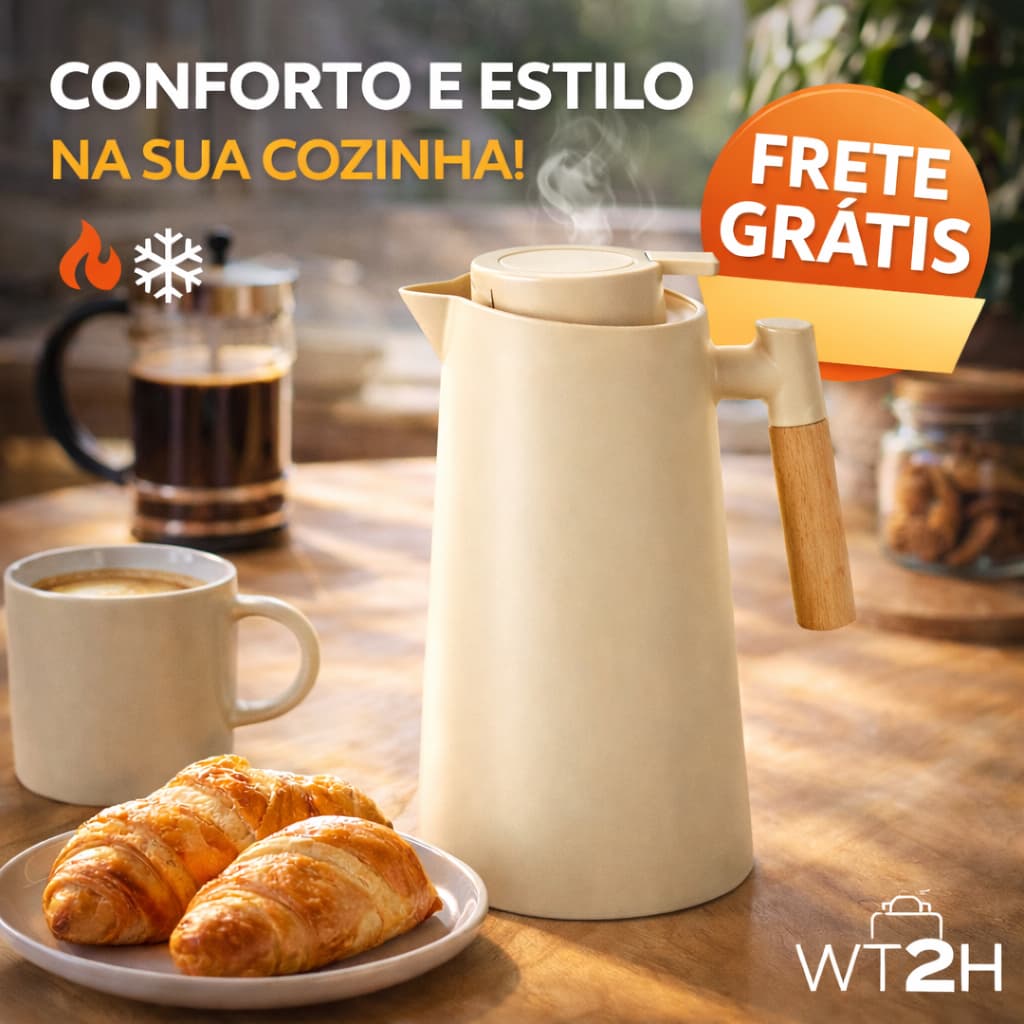 Garrafa Térmica Para Café, Chá E Água Nórdica Akita 1L Elegante Cabo Madeira Lehaví