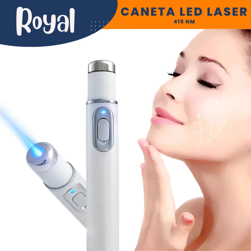 Caneta Led Laser Azul 415nm - Removedor de mancha facial, acne/espinhas, vasinhos e limpeza de pele