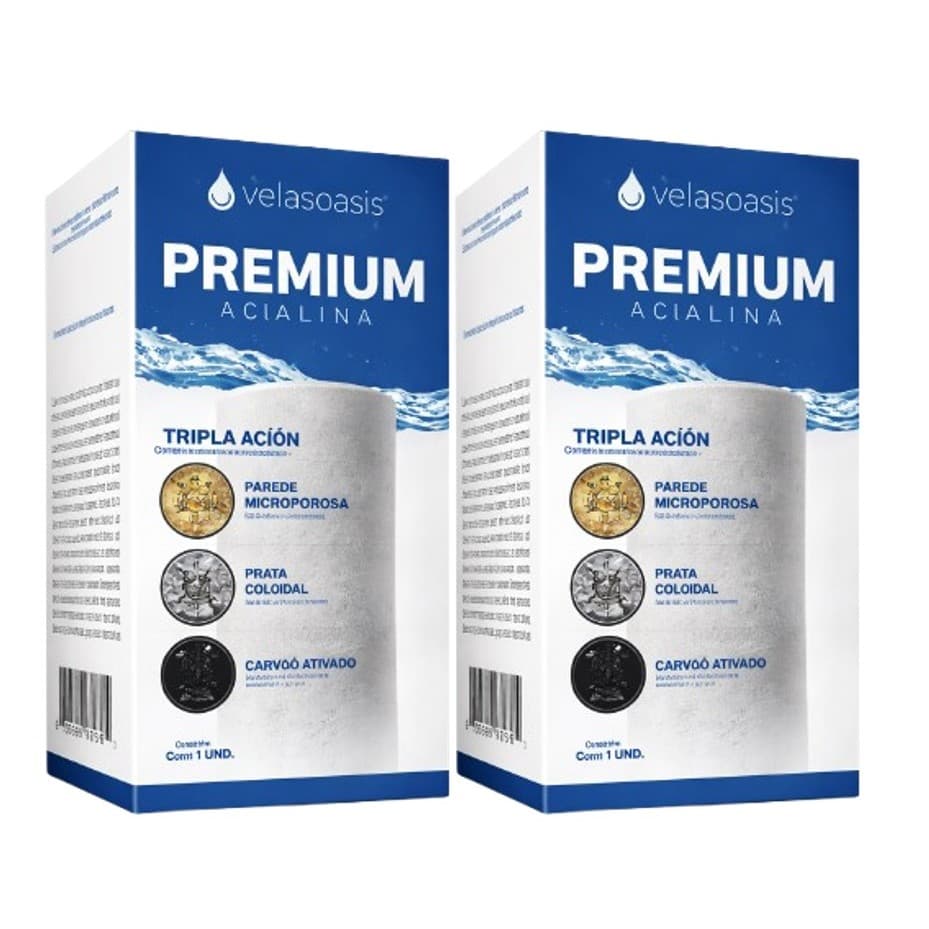 Kit 2 Vela Tripla Ação Alcalina, Carvão Ativado e Prata Coloidal Compatível em Todos Filtro De Barro