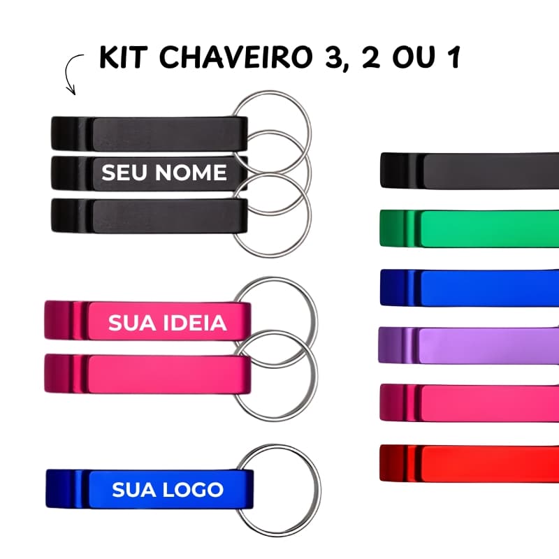 Kit 3 Chaveiros Abridor Personalizado Inox Gravação Laser Brindes e Empresas Logo Nome Brasão Time