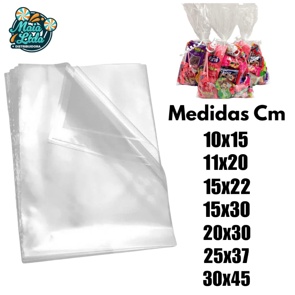 Saquinho Poli Transparente Incolor 50 Unidades | Saco BOPP | Doces e Lembrancinhas | Vários Tamanhos