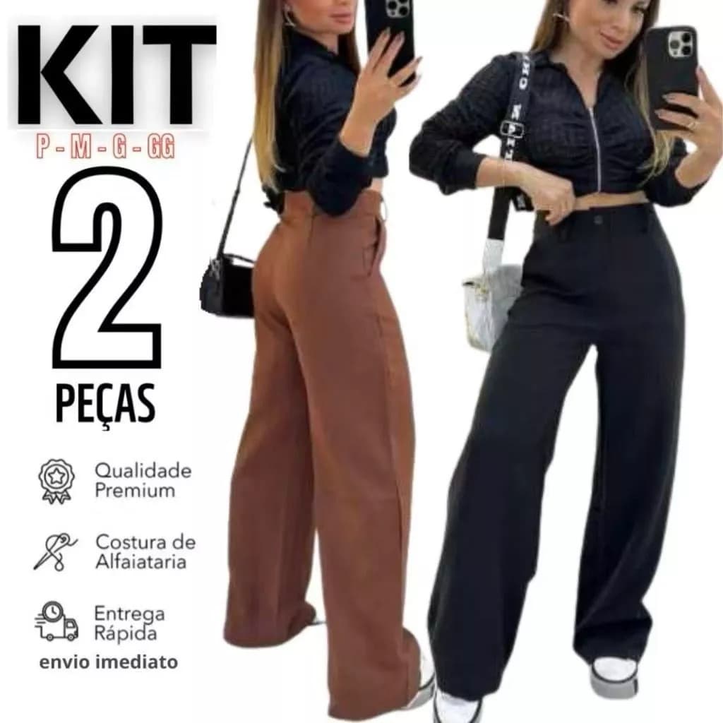 Kit 2 Calça Alfaiataria PREMIUM Cintura Alta Com Bolso ENTREGA RAPIDA