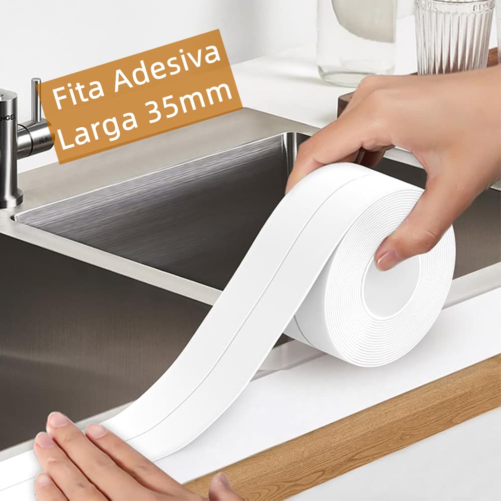 Fita Adesiva Vedação PVC Impermeável Banheiro Pia Antimofo Parede Selante Tape Larga Autoadesiva Branco Vaso Sanitário