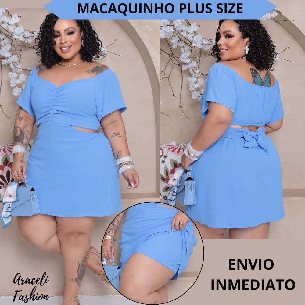 Macaquinho Feminino Plus Size Shorts Saia – Decote Ombro a Ombro, Elegante e Confortável para Verão