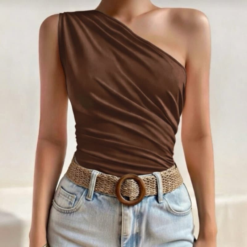 Body Mula manca Plissado Basica Formal Ombro só Moderno Elegante Drapeado Suplex Grosso