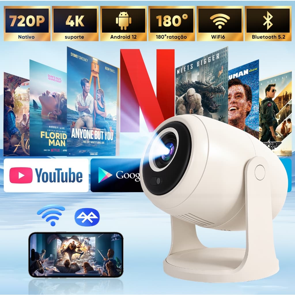AOC Projetor 4k Android 12 Smart Projetor Barato Foco Automático Wi-Fi Bluetooth  Home Theater