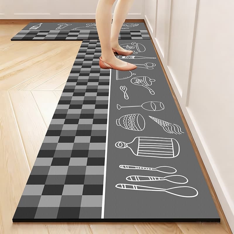 Kit 2 Tapetes de Cozinha - Base de Borracha Antiderrapante, Absorvente e Fácil de Limpar 120x34cm + 60x34cm