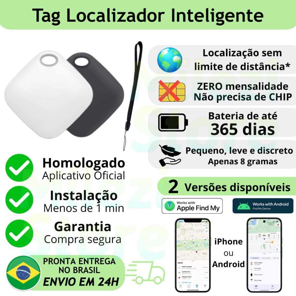 Rastreador Tag iOS Android Alcance Global GPS