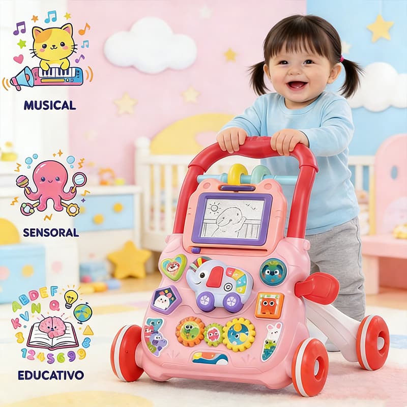 Andador Infantil auxiliar Musical Multifuncional anti-tombo Bebê Musical Empurrador Elefante Quadro Magico P20