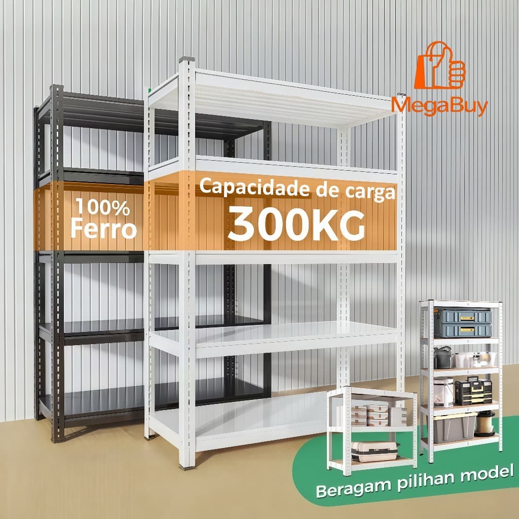 Estante de Ferro Estante Reforçada Aço Reforçado 3/4/5/6 Andares 300kg Reforçado Organizadora para Casa e Garagem