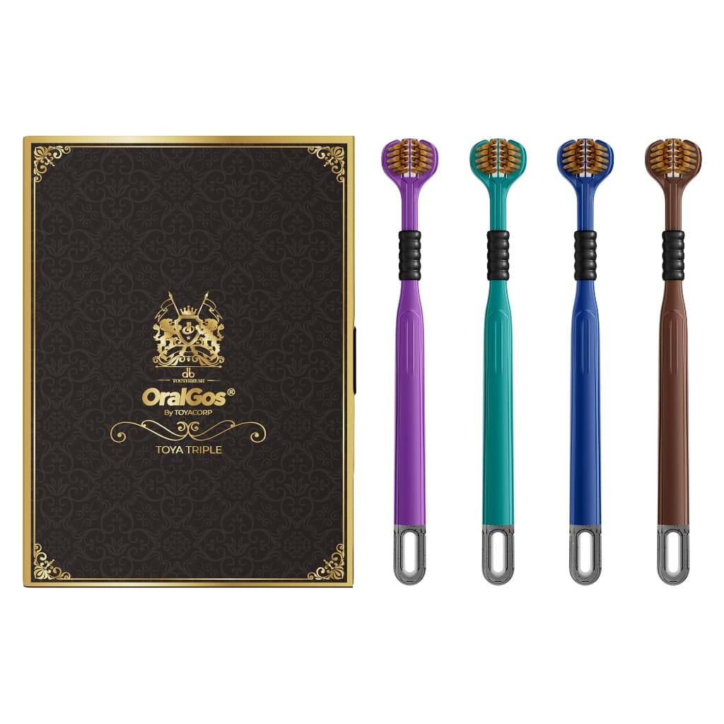 OralGos Kit Escovas de Dente, 4 Escovas de dente com 3 lados+Raspador Língua