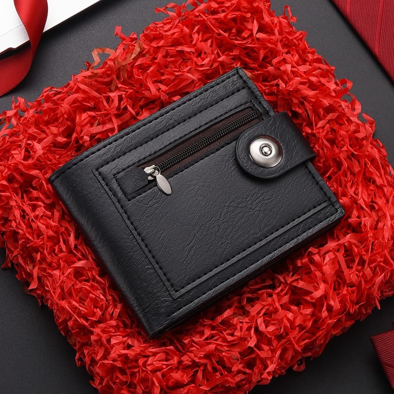 Carteira Curta Masculina Com Padrão De Pedra-Bolso Para Moedas Zíper Vários Cartões E Bordas Costuradas ​