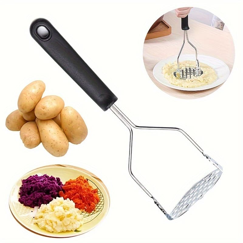 Amassador Espremedor Manual De Batatas E Legumes  - Aço Inox Com Cabo Plástico