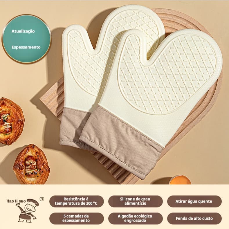 Luva Térmica Silicone 300°C Anti Calor Grossa Cozinha Forno Assar Branca ou Verde