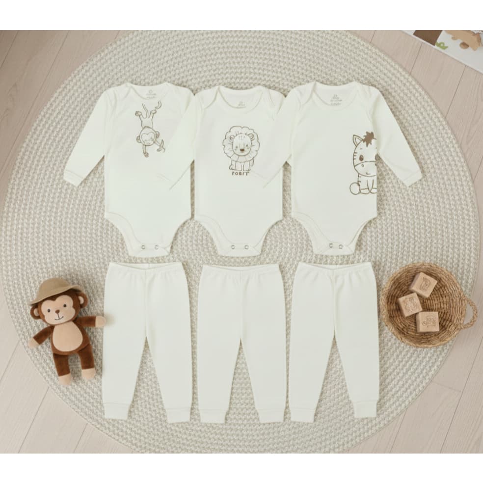 Roupa de Bebê Body + Calça 100% Algodão Minimalista Coleção Safari Neutro Nenem Unissex RN ao GG