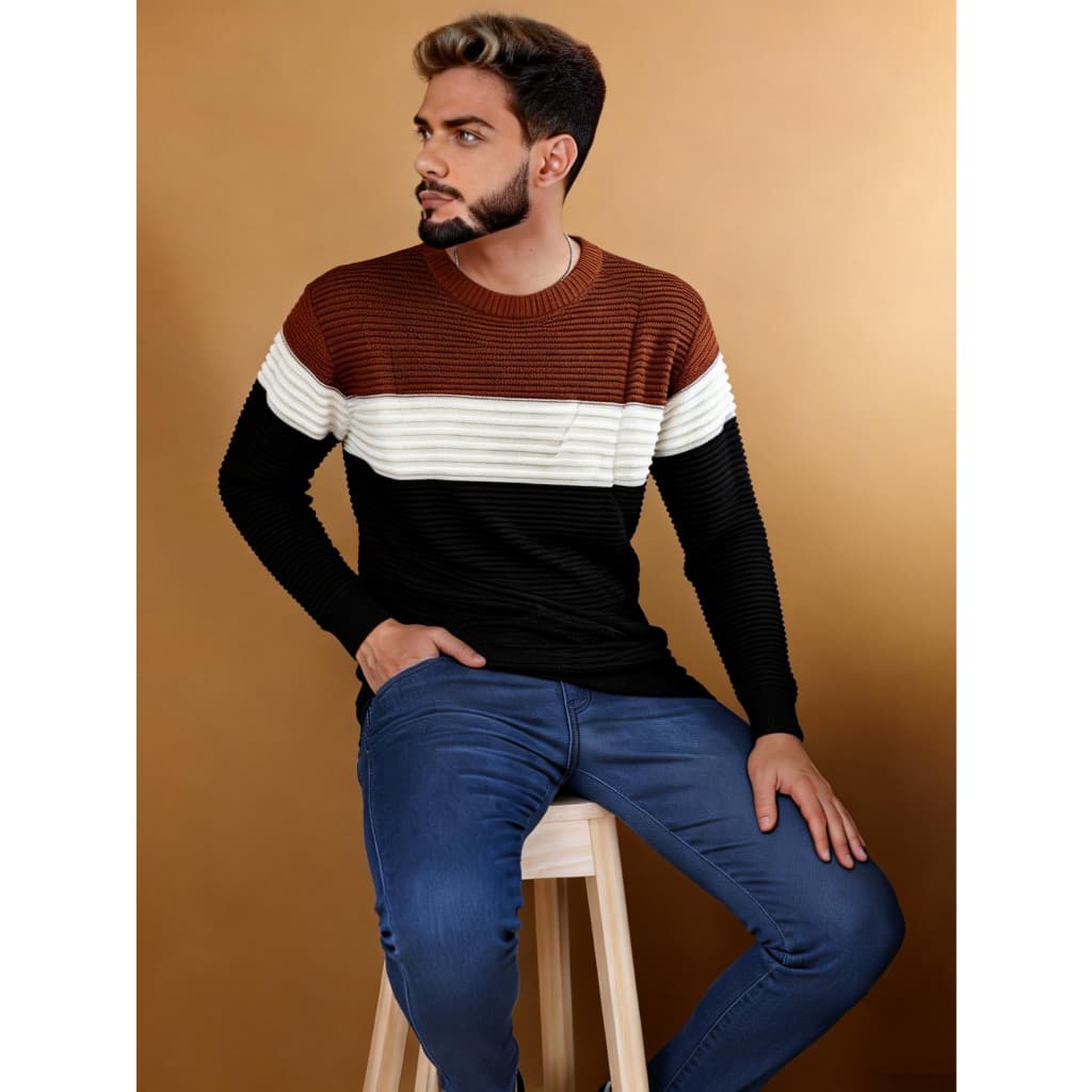 Sueter tricot masculino casaco blusa de frio gola redonda manga longa blusa Calor de algodão