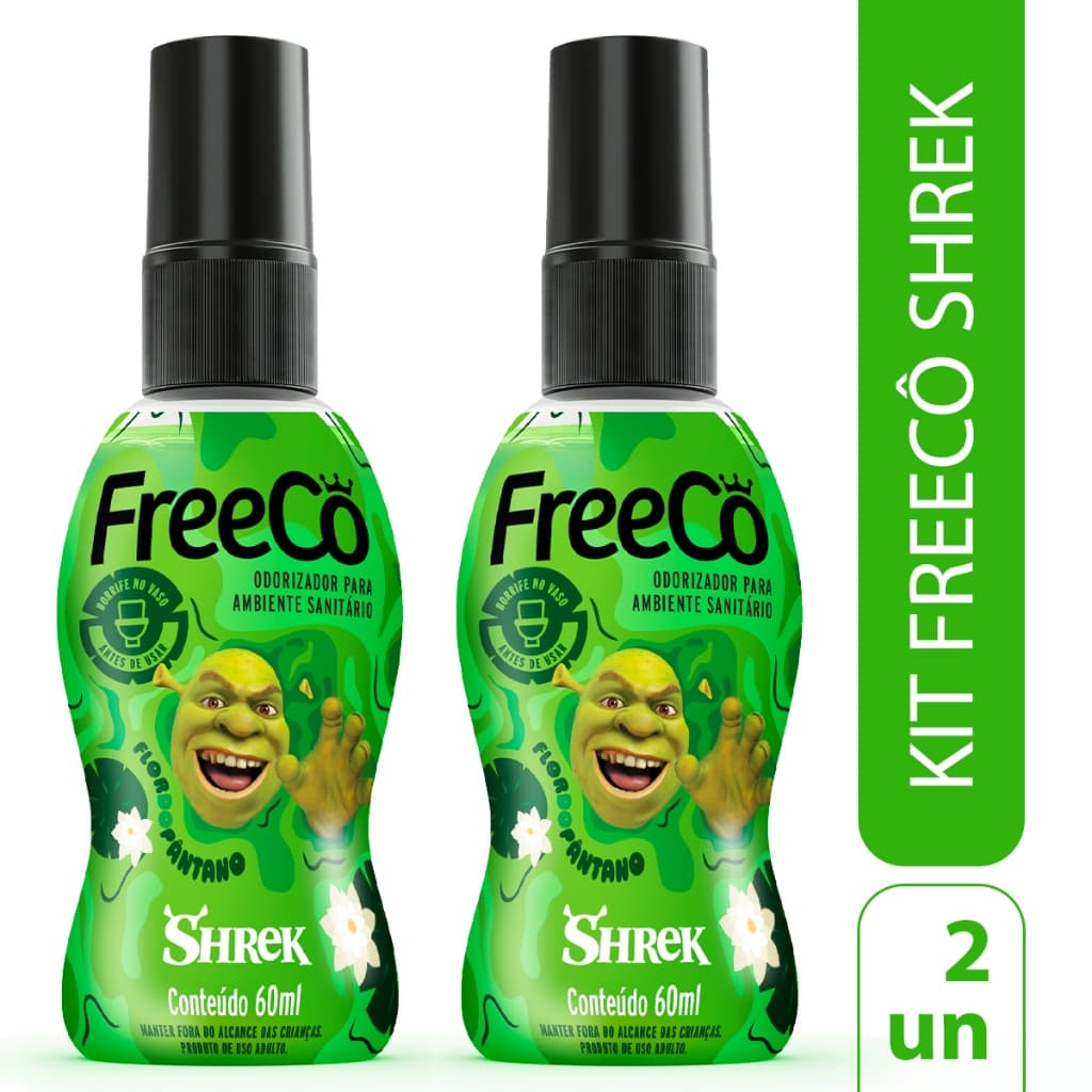 Bloqueador De Odores Sanitários - Freecô Shrek  Flor do Pântano 60ml - Kit com 2