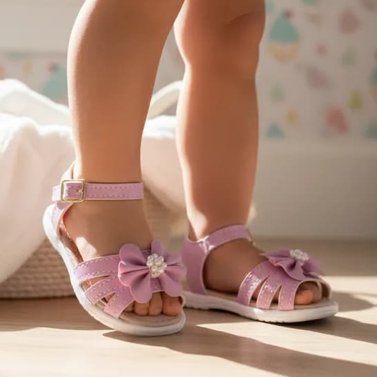 Sandália Infantil Menina Bebê feminina Laço Perola Delicada Estilosa