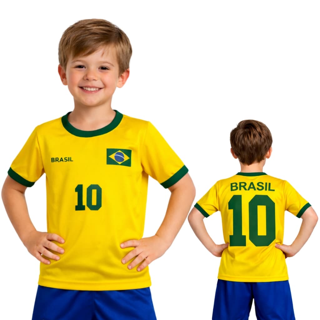 Camiseta Infantil Bandeira do Brasil com Tecido que Não Desbota 2 Ao 8 Anos
