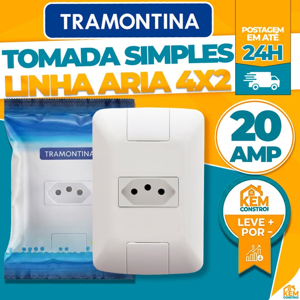 Kit Tomada 20A Tramontina 4x2 Linha Aria (Pino Grosso) 20 Amperes