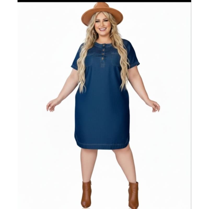 Vestido Jeans Feminino Jardineira Saia Midi Feminina Chemise Plus Size Elegante