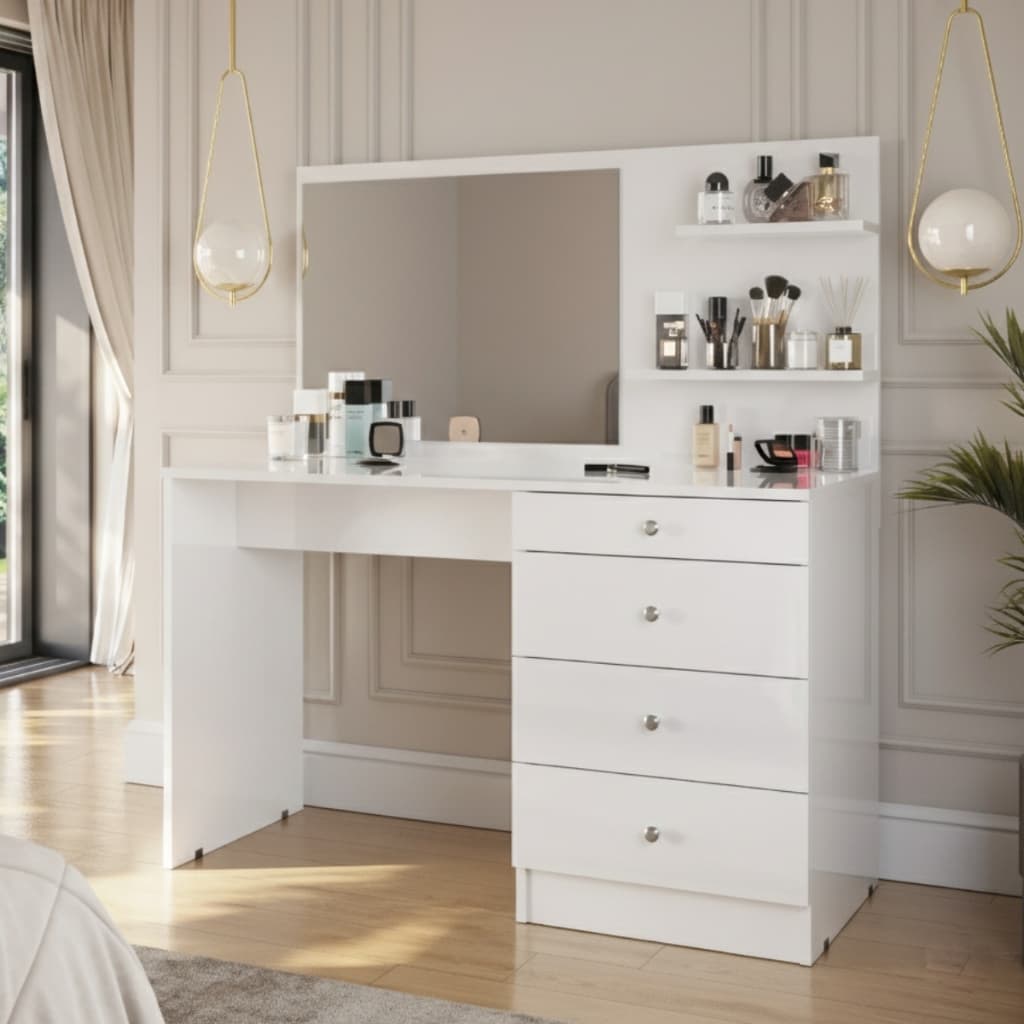 Penteadeira Princesa com Espelho Porta Jóias Objetos Para Quarto Branco - Oliart