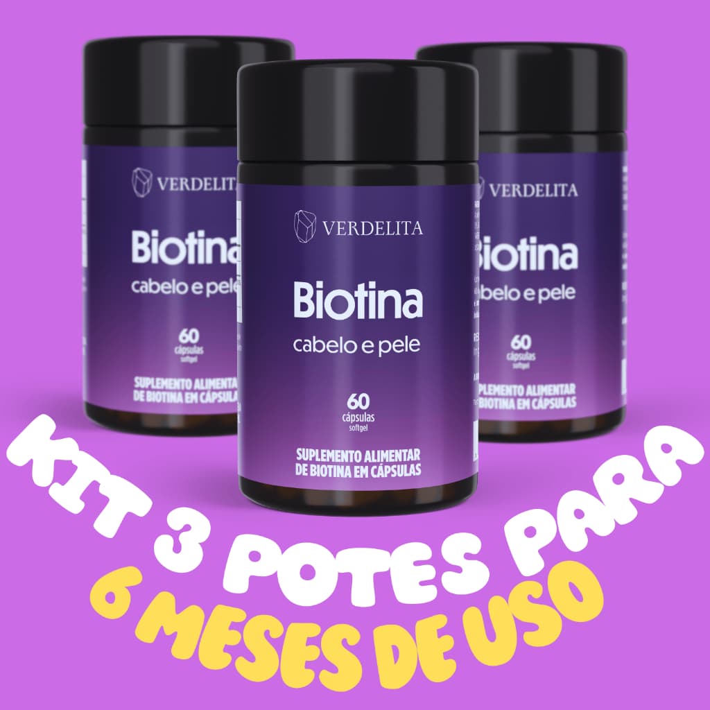 Kit 3x - Biotina Original 100% Pura - Premium Verdelita – Cabelo, Pele e Unhas | 60 Cápsulas Softgel