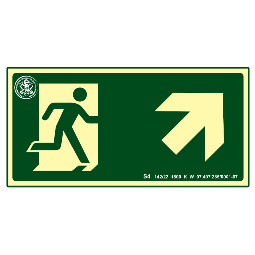 Kit com 5 e 10 Placas de Sinalização Fotoluminescente Rampa Sobe Direita S4/ Rampa Sobe Esquerda S5