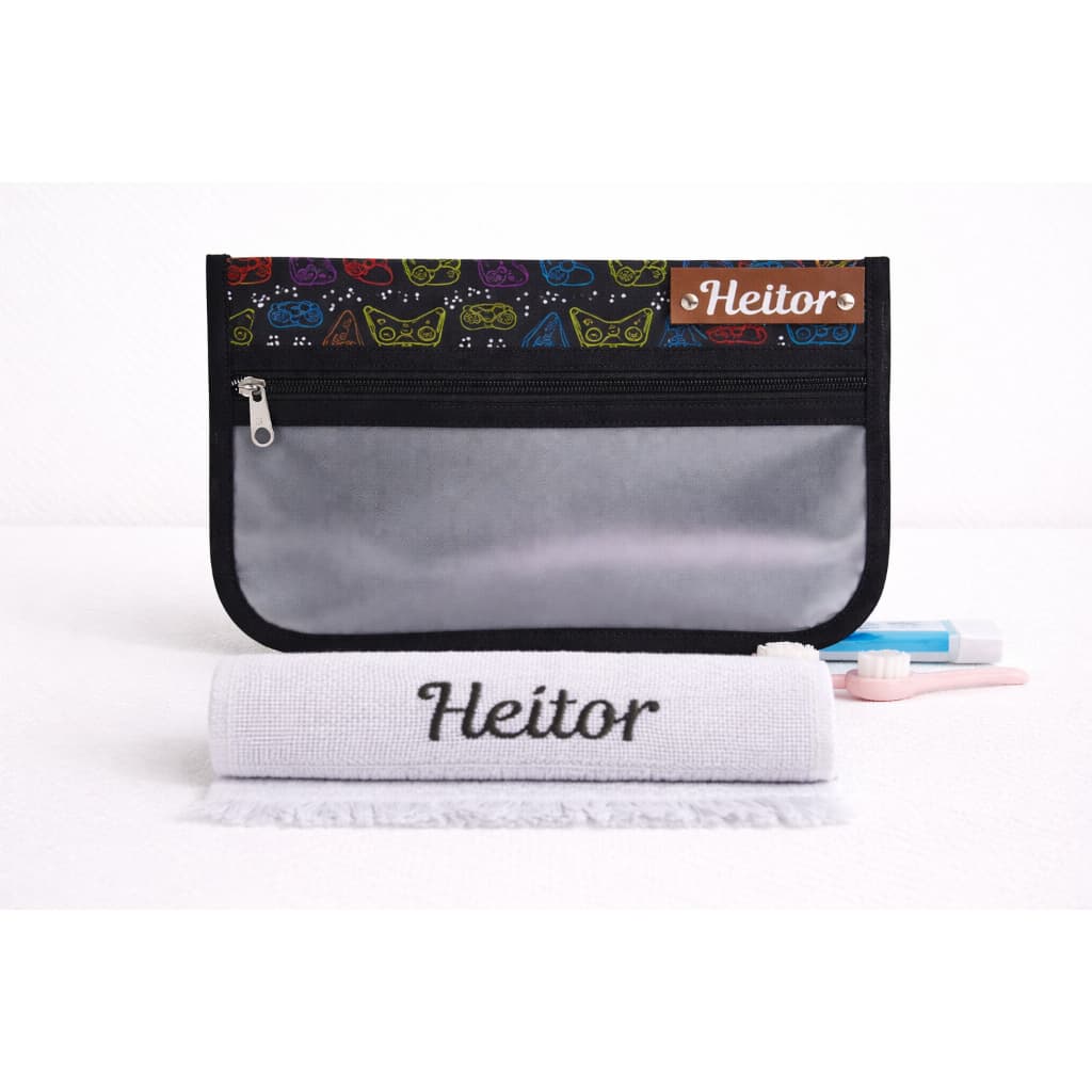 Porta escova de dente Infantil com nome - organizador- necessaire infantil-grátis toalha bordada.