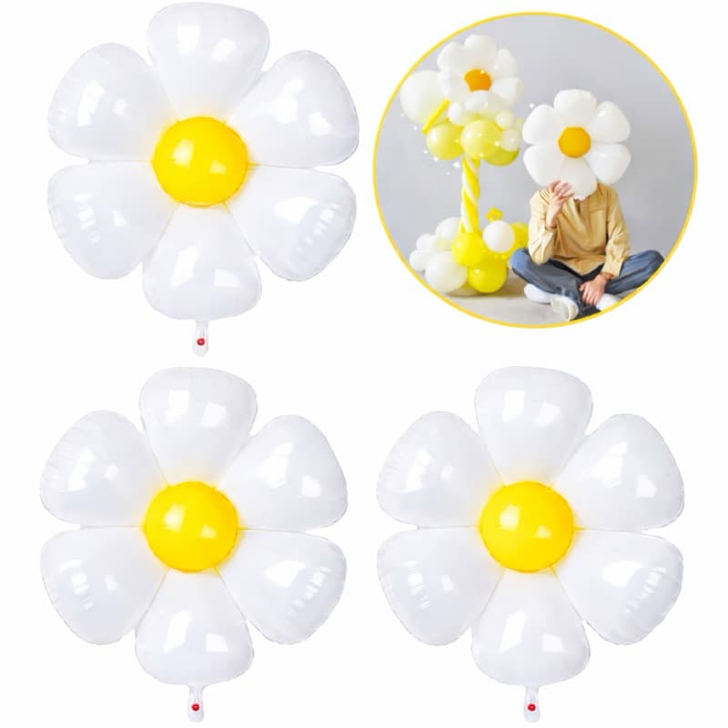 Kit Balão Flor Margarida Branca 45cm Decoração Jardim Festa Enfeite