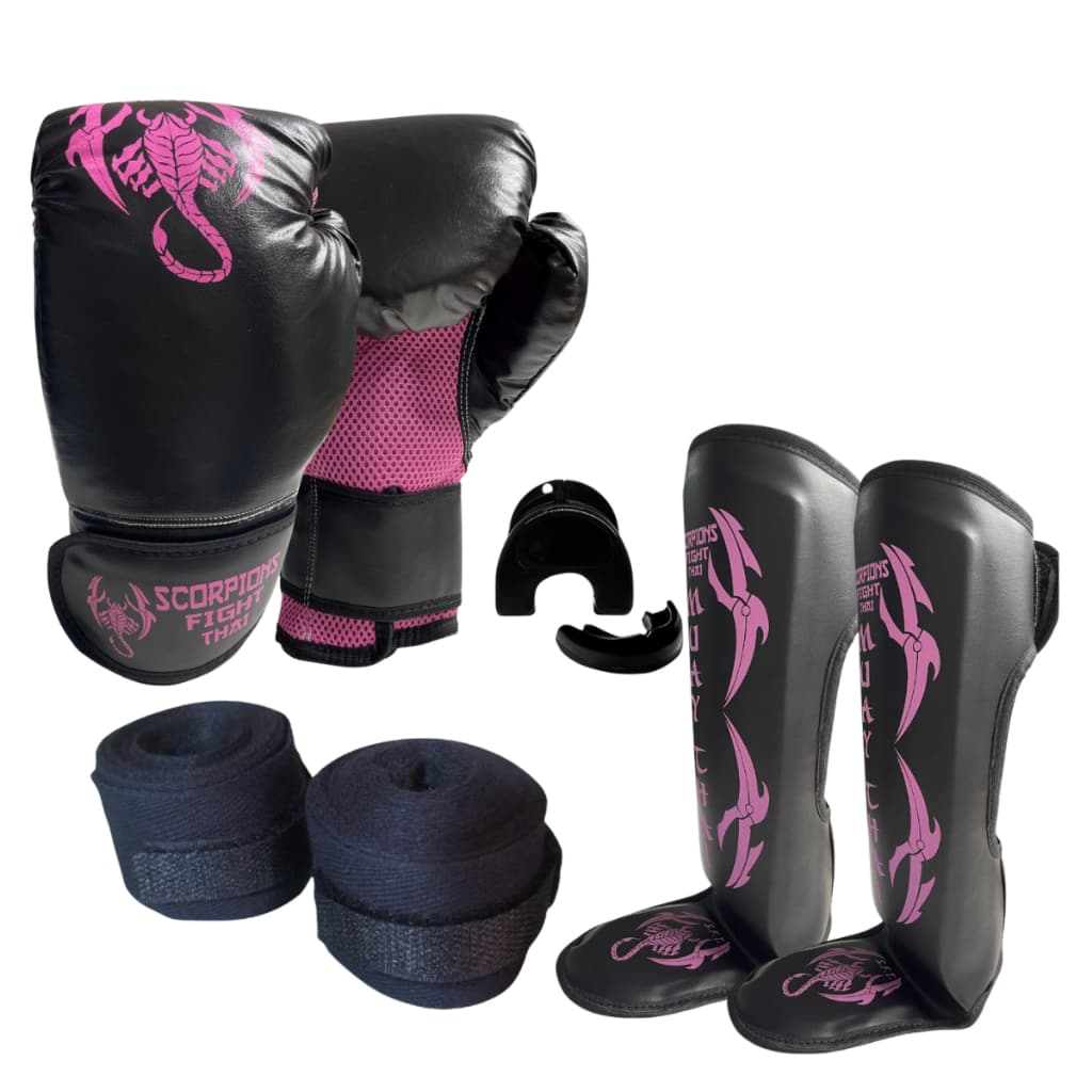 Kit Muay Thai Boxe Kickboxing Luva+ Caneleira +Bandagem+Bucal