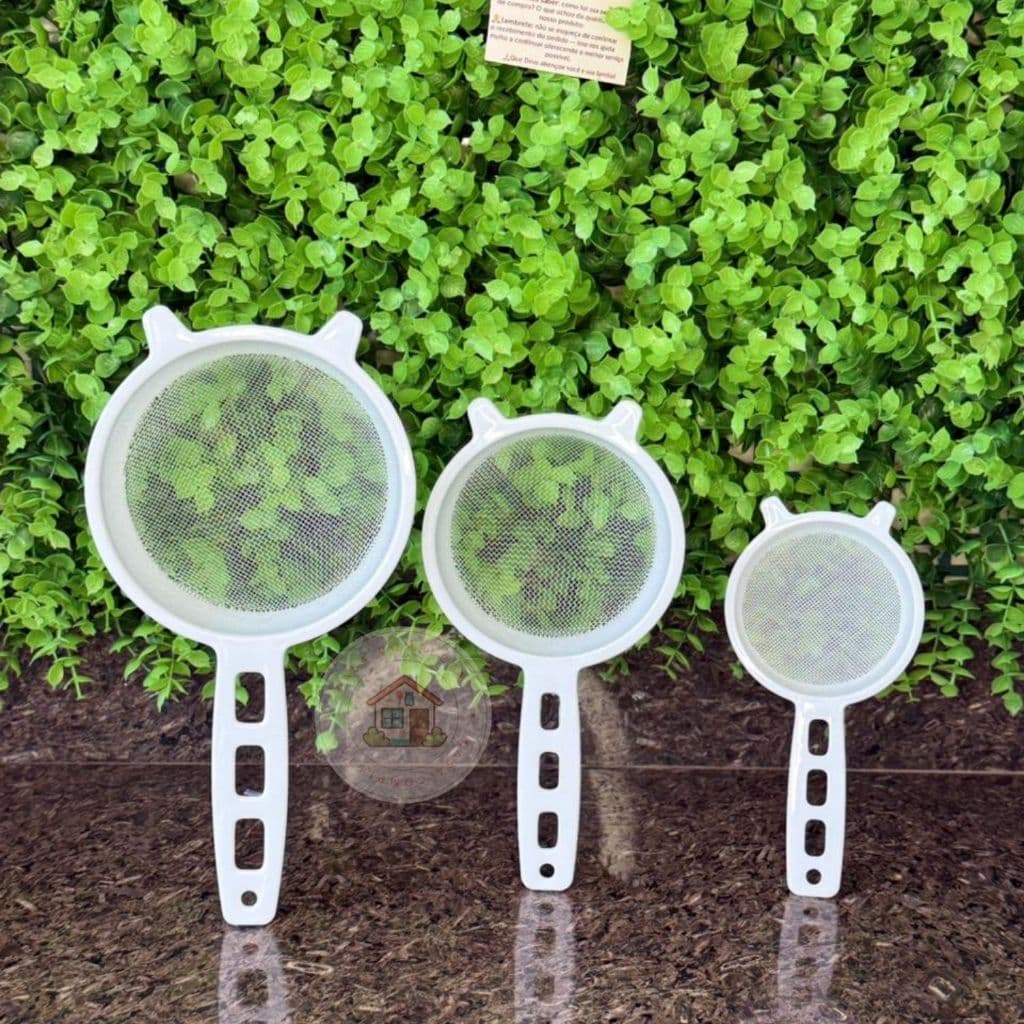 Kit 3 Peneiras PMG Branca | Peneira Plástica Multiuso para Cozinha