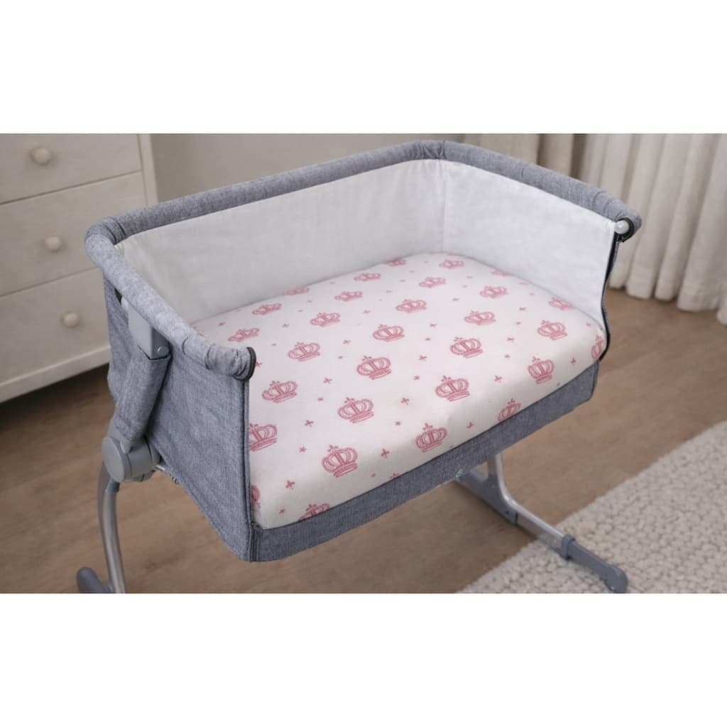 Colchonete para berço Moisés Coroa rosa 85cm X 50cm com espuma e ziper