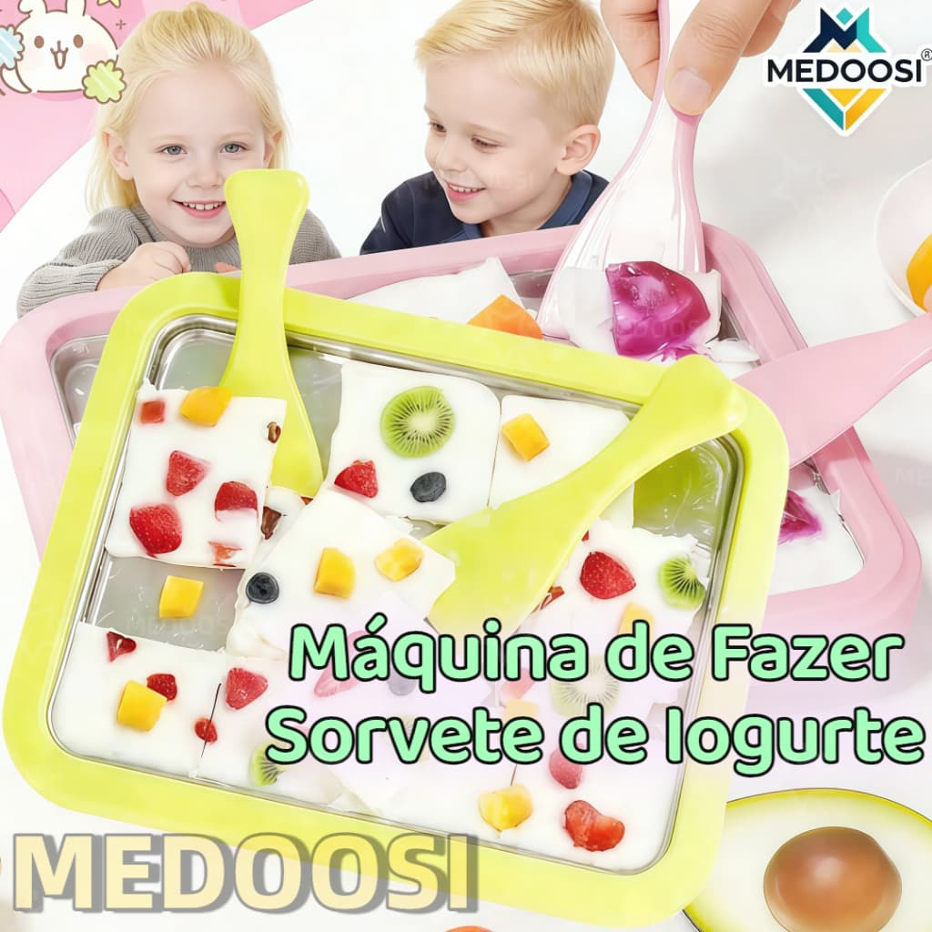 MEDOOSI Máquina de Fazer Sorvete de Iogurte em Rolo Aço Inox - Sem fio com 2 Espatulas Multifuncional para Gelo Cremoso