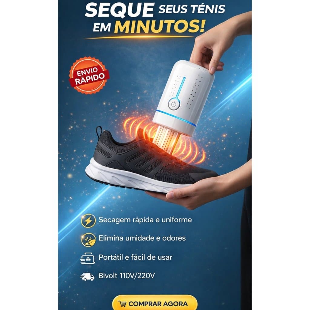 Secador Portátil para Sapatos e Tênis – Secagem Rápida Bivolt 110/220V